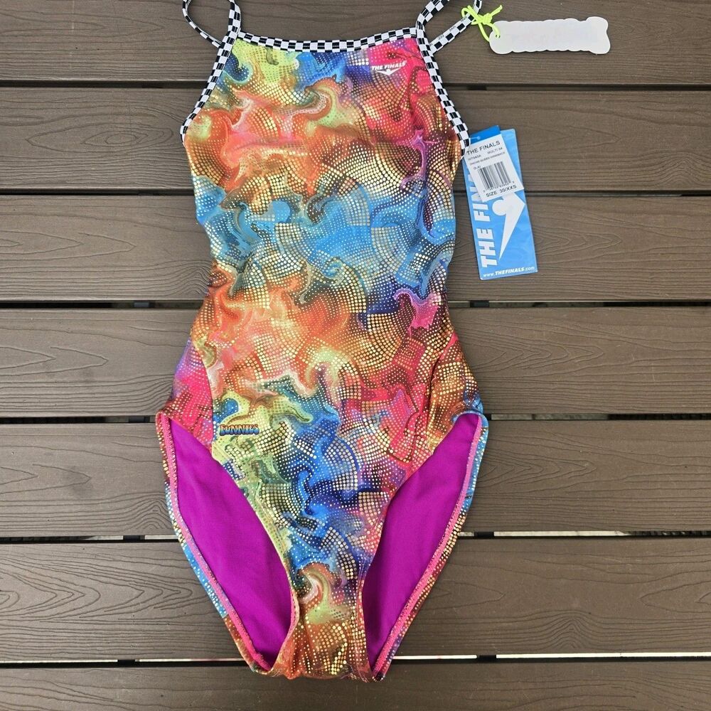 The Finals Womens Dancing Queen Multicolor Foil Flutterback Swimsuit  Sz 30 New